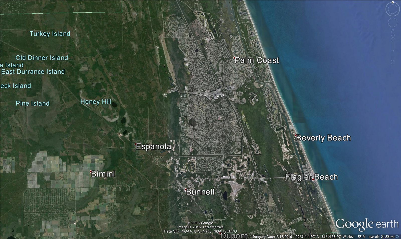 Palm Coast, FL - February 2016 - Google Earth